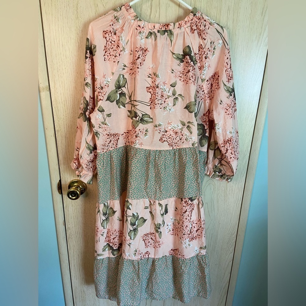 GiGiO Hydrangea Tiered Floral Cottagecore Patchwork Dress Sz Large - Picture 9 of 12